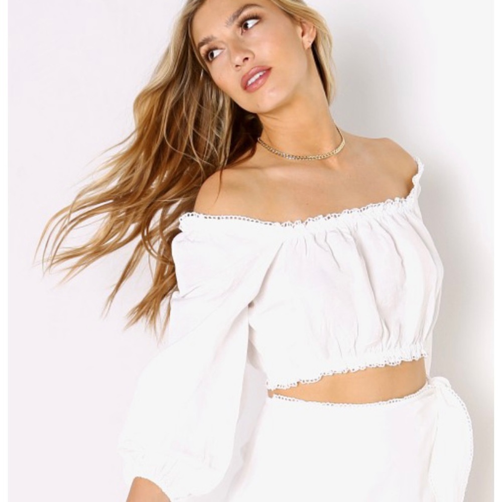 Show Me Your Mumu Claudia Crop Top White Linen Size Large